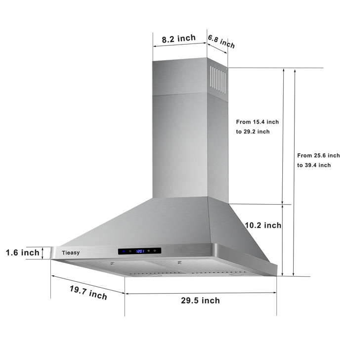 Tieasy 30" 700 CFM Convertible Wall Mount Range Hood in Stainless Steel